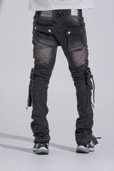 "SHOOT FOR THE STARS" STACK CARGO DENIM (BLACK WASH)