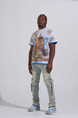 "SHOOT FOR THE STARS" STACK CARGO DENIM (LIGHT BLUE)