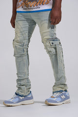 "SHOOT FOR THE STARS" STACK CARGO DENIM (LIGHT BLUE)