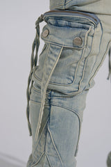 "SHOOT FOR THE STARS" STACK CARGO DENIM (LIGHT BLUE)