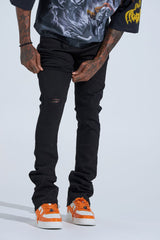 "BLACK LABEL DISTRESSED STACK" STACKED DENIM (JET BLACK)