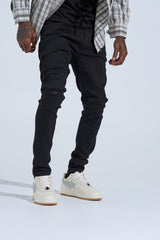 "BLACK LABEL DISTRESSED SKINNY" SKINNY DENIM (JET BLACK)