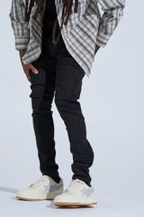 "BLACK LABEL DISTRESSED SKINNY" SKINNY DENIM (JET BLACK)