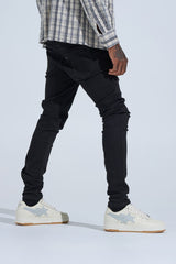 "BLACK LABEL DISTRESSED SKINNY" SKINNY DENIM (JET BLACK)