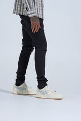 "BLACK LABEL DISTRESSED SKINNY" SKINNY DENIM (JET BLACK)
