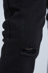 "BLACK LABEL DISTRESSED SKINNY" SKINNY DENIM (JET BLACK)