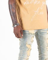 "SEIZE THE DAY" FLARE STACK DENIM